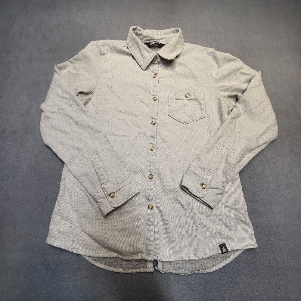 North‎ Face Button Up Shirt Womens M Gray Speckled Long Sleeve